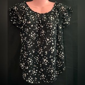 Lauren Conrad Ruffle Trim Butterfly Print Short Sleeve Blouse Size Small